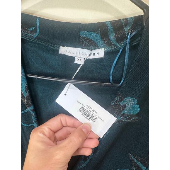 Baltic Born NWT Shaneen Ruched Midi Dress Sz XL Jade Floral Shimmer - Picture 4 of 5